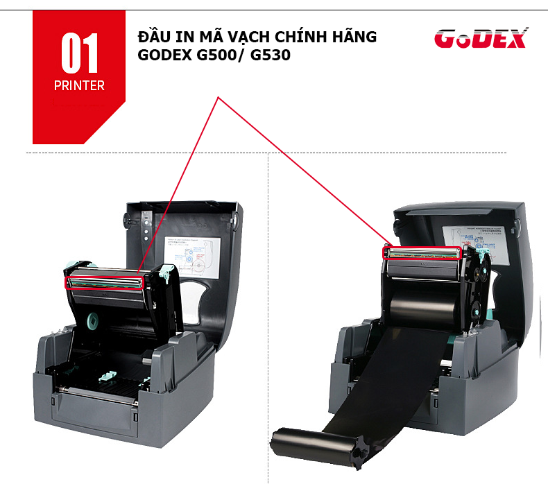 Đầu in nhiệt vật dụng in mã vun godex g chủ yếu hãng Đầu in nhiệt trang bị in mã vun godex g chính hãng