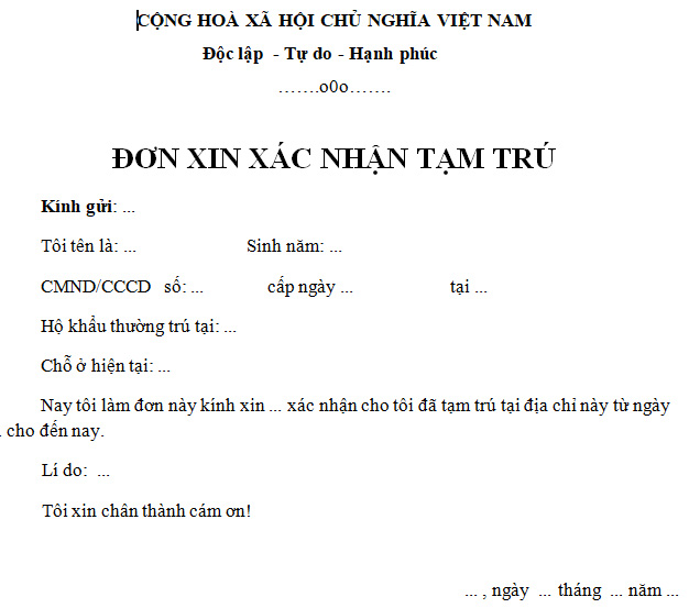 Mẫu đối kháng xin xác nhận tạm trú mới nhất Mẫu đối kháng xin xác thực tạm trú new nhất
