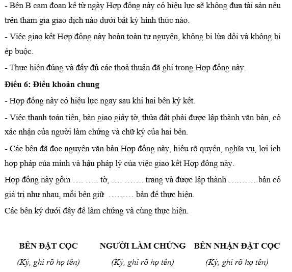Mẫu tiên tiến nhất hợp đồng để cọc mua mảnh đất năm Mẫu tiên tiến nhất hợp đồng đặt cọc mua mảnh đất năm